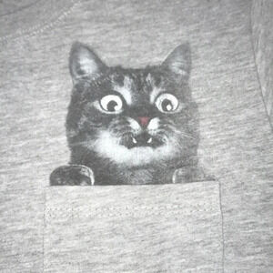 UNBRANDED (faded logo) cat in pocket tee heather gray short sleeve size M